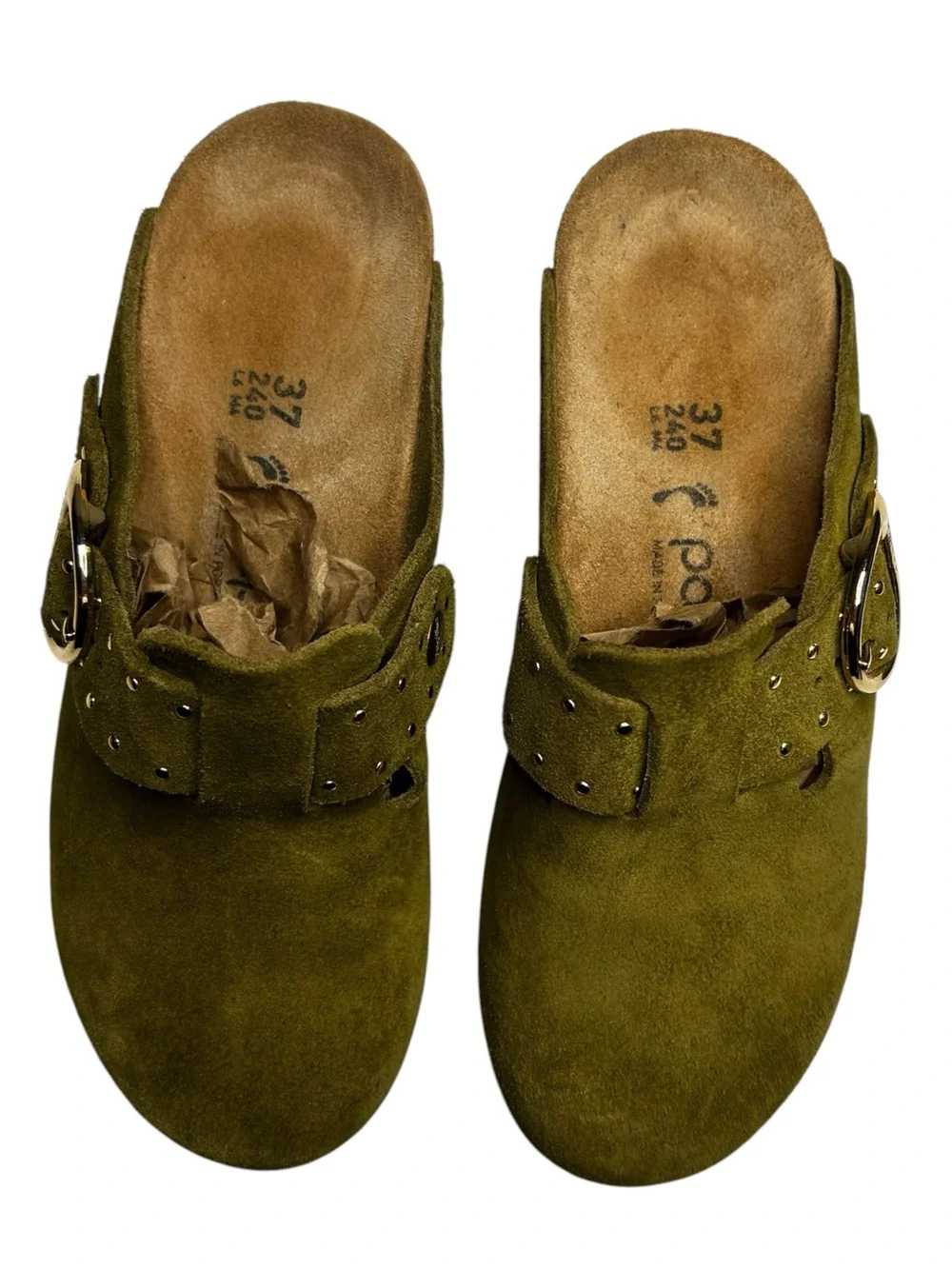 Birkenstock Papillio Fanny Wedge Clogs Thyme Suede EU 37 US 6-6.5 Narrow / Med - Picture 10 of 14